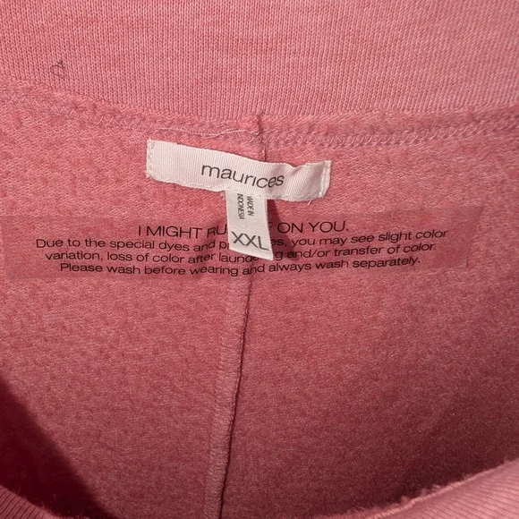 MAURICES WOMEN'S PINK SOLID BURNWASH MARILYN NECK SHORT SLEEVE SWEATSHIRT SZ XXL - Picture 4 of 9